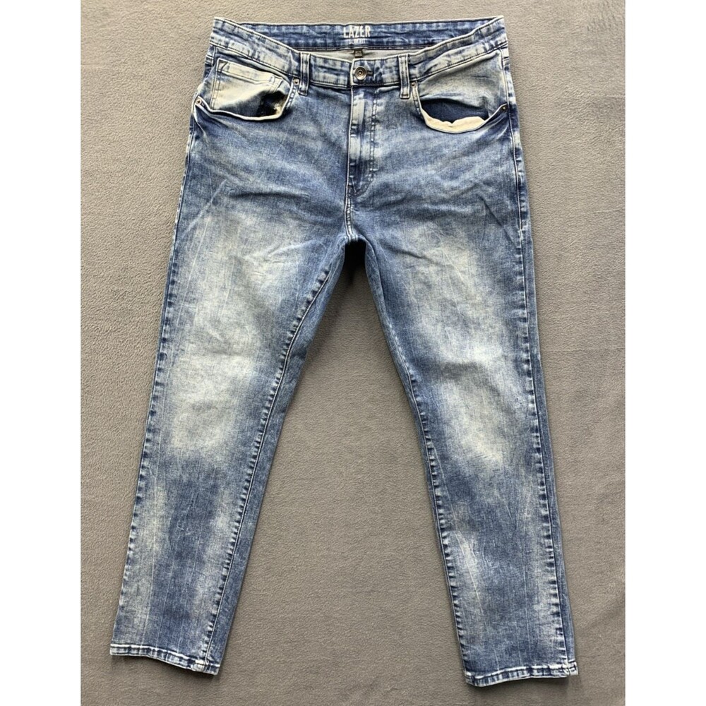 Lazer Mens Denim Jeans Slim Fit Factory Distressed Straight Size 38X32